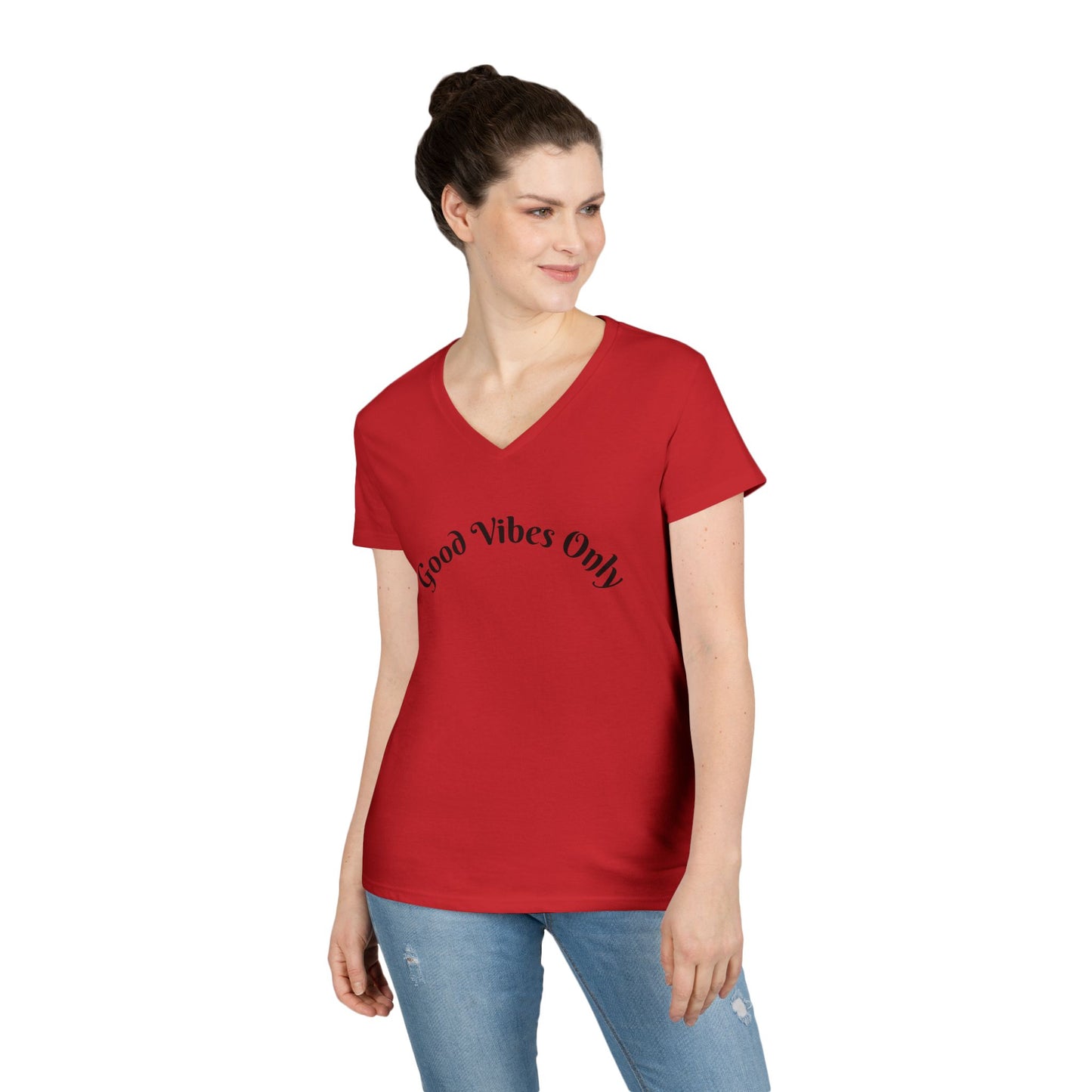 Good Vibes Only Ladies' V-Neck T-Shirt | Casual Motivational Tee for Positive Energy
