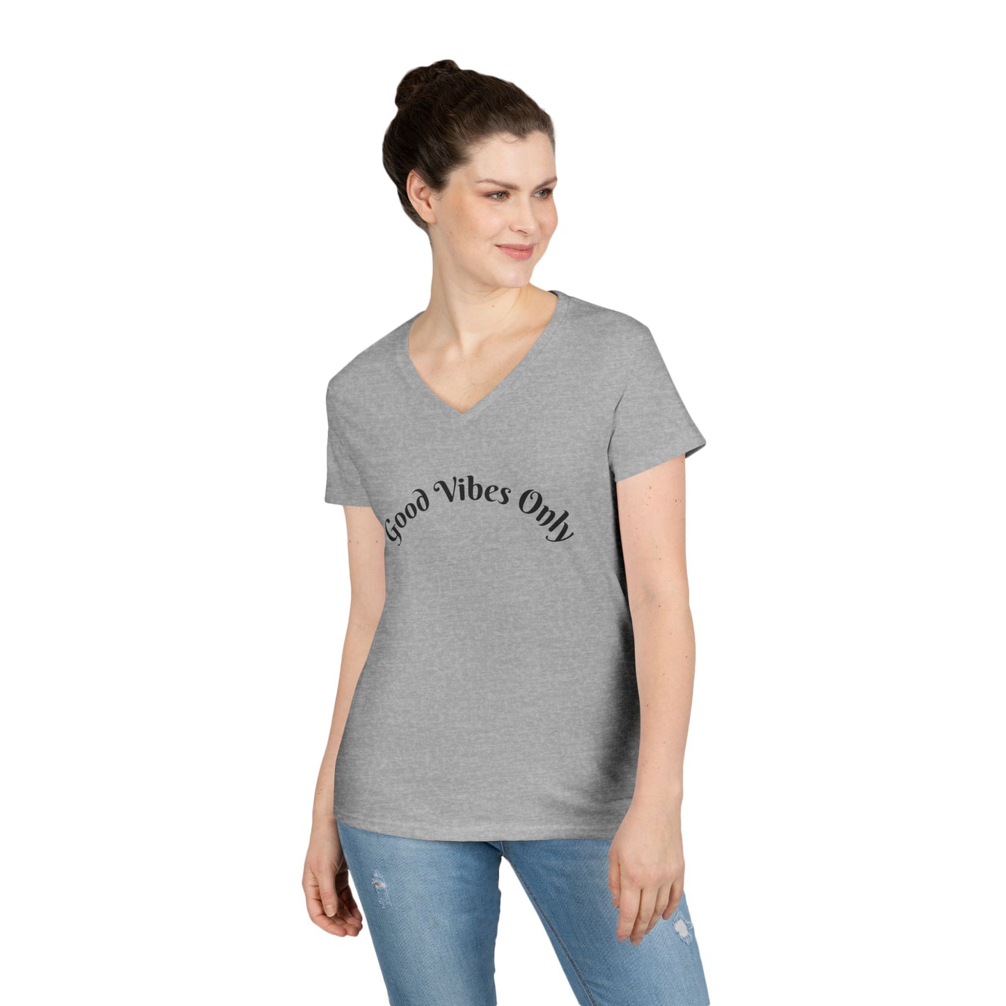 Good Vibes Only Ladies' V-Neck T-Shirt | Casual Motivational Tee for Positive Energy