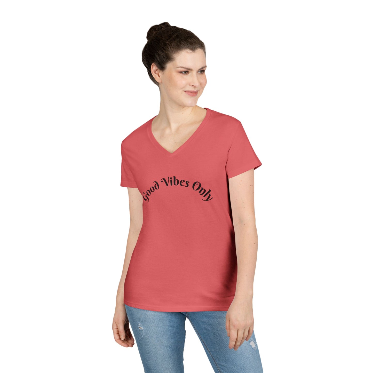 Good Vibes Only Ladies' V-Neck T-Shirt | Casual Motivational Tee for Positive Energy