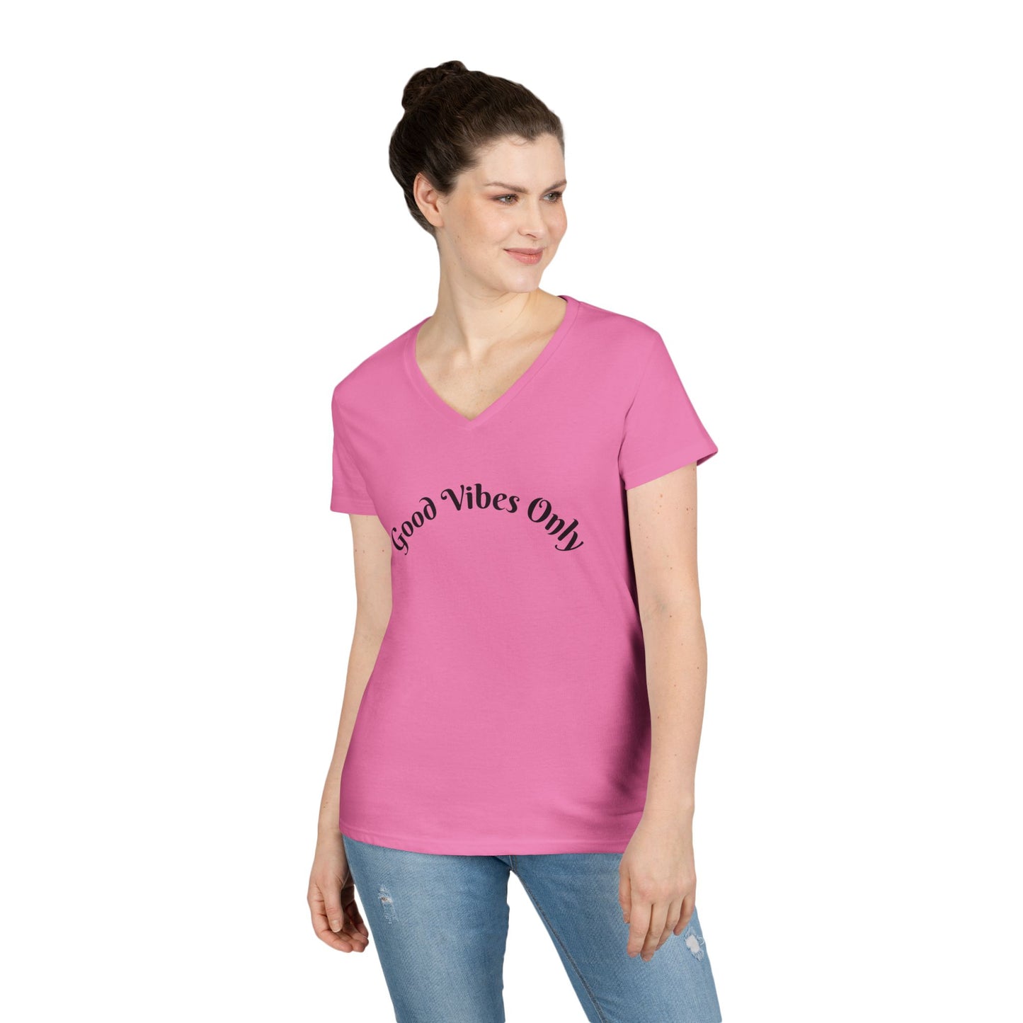 Good Vibes Only Ladies' V-Neck T-Shirt | Casual Motivational Tee for Positive Energy