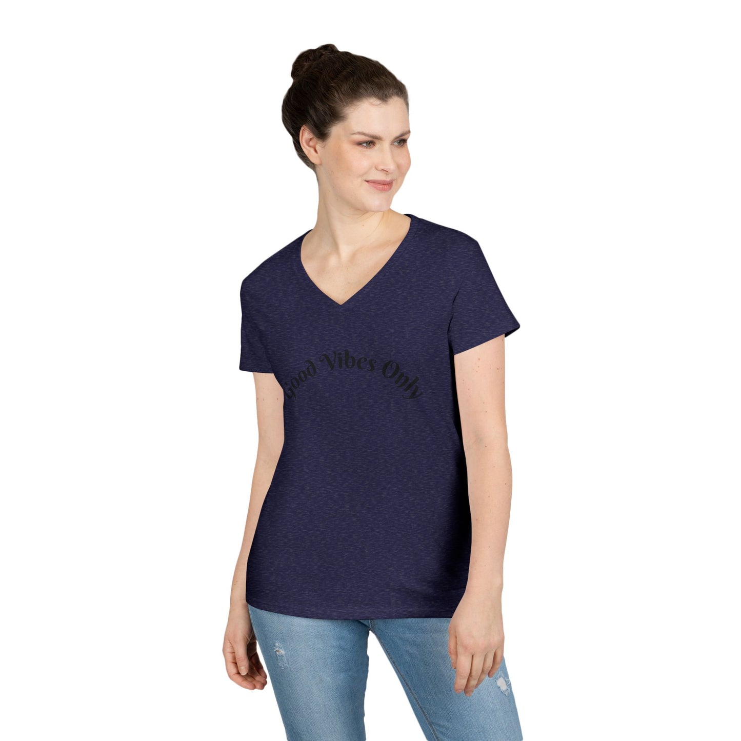 Good Vibes Only Ladies' V-Neck T-Shirt | Casual Motivational Tee for Positive Energy