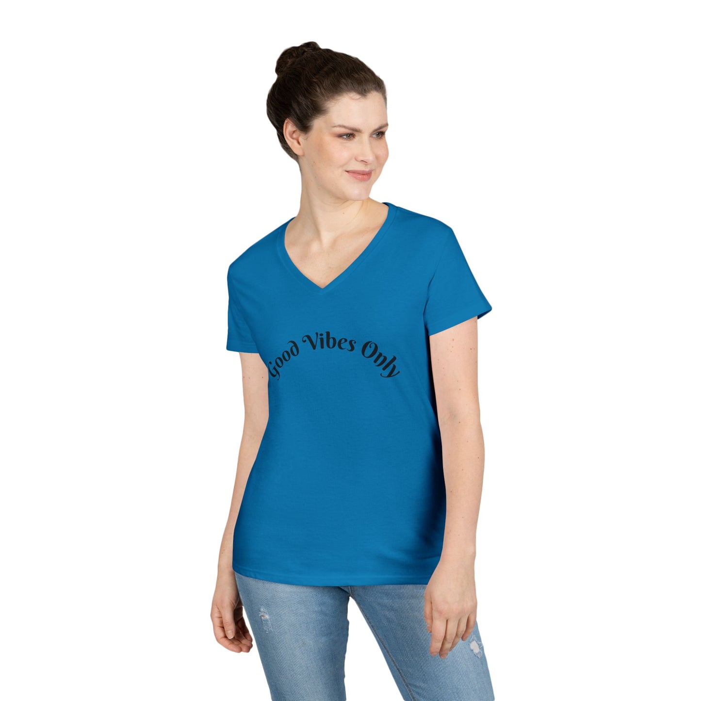 Good Vibes Only Ladies' V-Neck T-Shirt | Casual Motivational Tee for Positive Energy