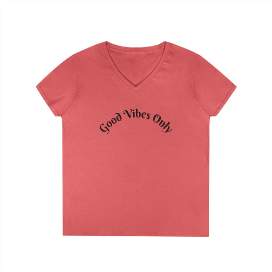 Good Vibes Only Ladies' V-Neck T-Shirt | Casual Motivational Tee for Positive Energy