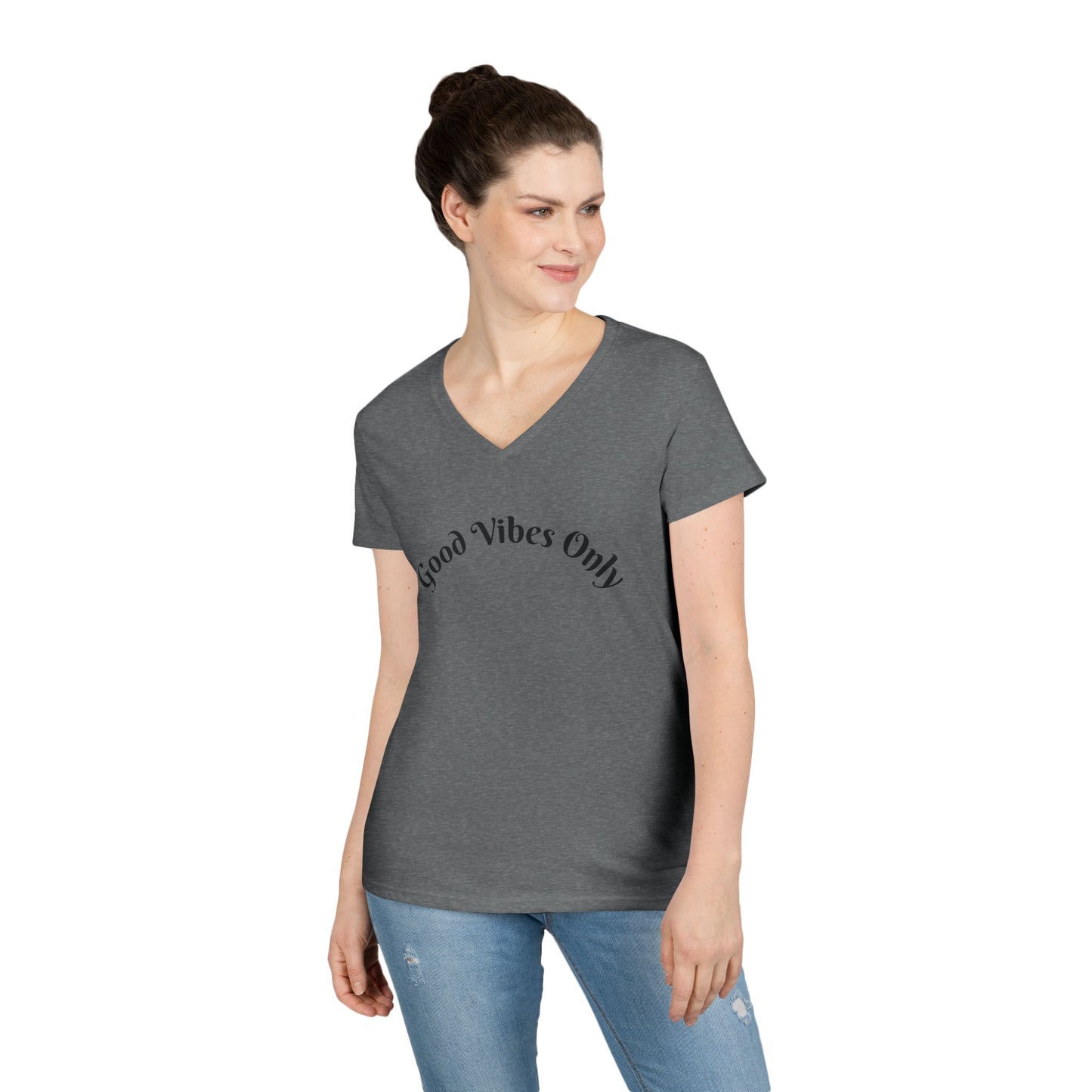 Good Vibes Only Ladies' V-Neck T-Shirt | Casual Motivational Tee for Positive Energy