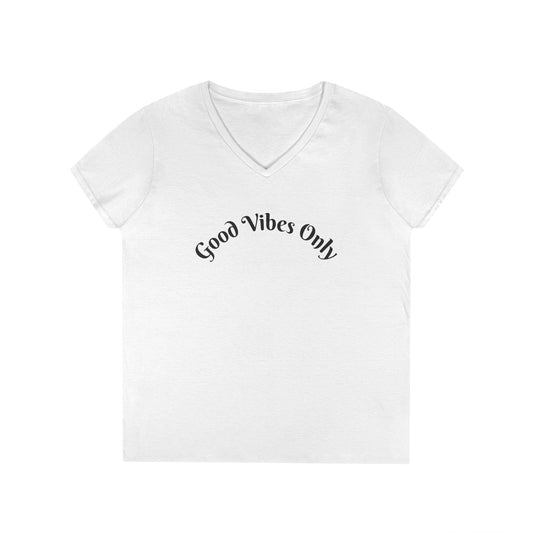 Good Vibes Only Ladies' V-Neck T-Shirt | Casual Motivational Tee for Positive Energy