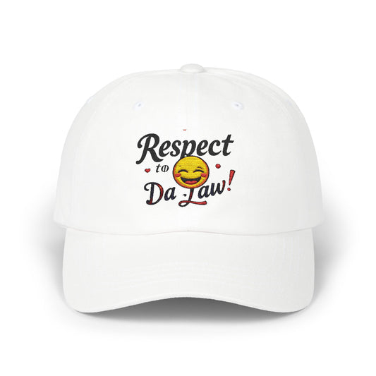 Humorous Dad Cap - 'Respect to Da Law!' Adjustable White Hat