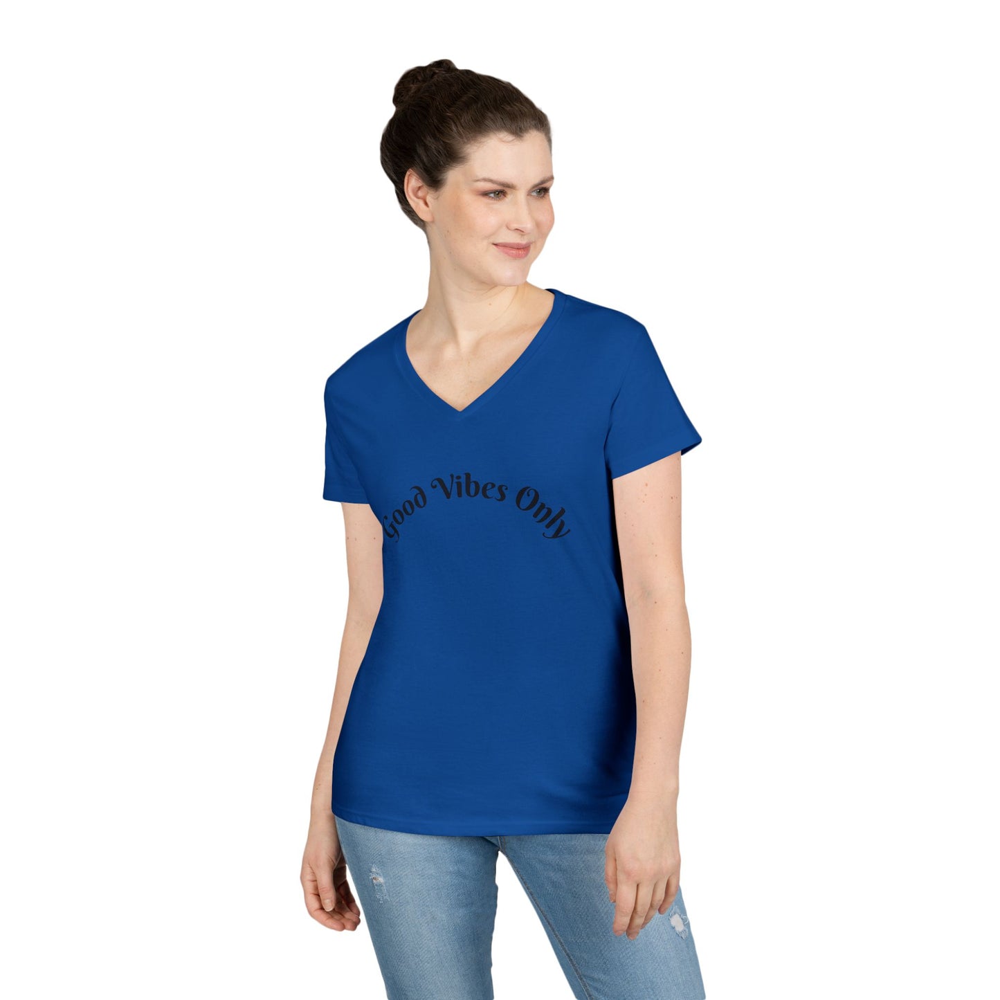 Good Vibes Only Ladies' V-Neck T-Shirt | Casual Motivational Tee for Positive Energy